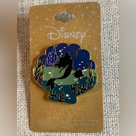 Disney The Little Mermaid Ariel & Flounder Silhouette Glitter Enamel Pin - Picture 2 of 3